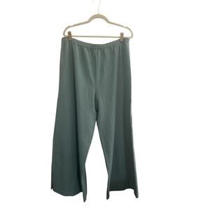 NWT Soft Surroundings 1X High Rise Wide Leg Pull On Textured Green Pants #5042